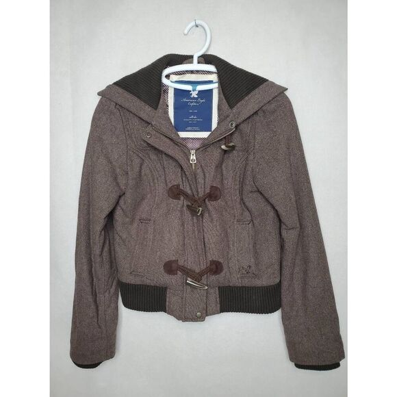 American Eagle Y2K Vintage Herringbone Bomber Toggle Wool Blend Jacket 2000s - Picture 1 of 10